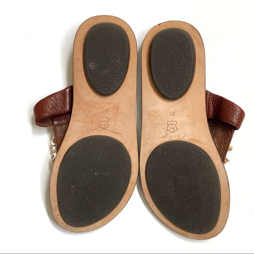 Sam Edelman Bari brown leather white seashell shells t-strap thong sandals flat - Picture 7 of 9